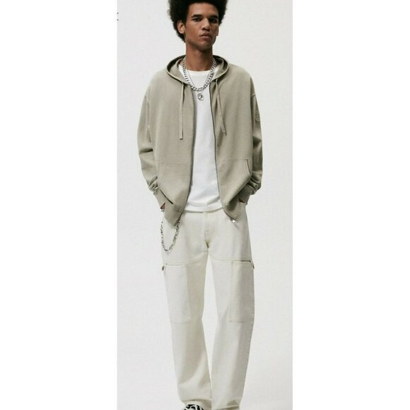 Zara Man Sz Small Full Zip Hoodie Jacket Hooded Sweatshirt Front Pockets - Picture 1 of 12